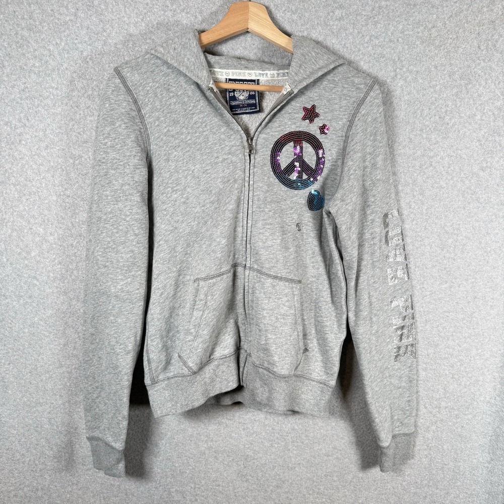 Victoria's Secret PINK Hoodie Medium Gray Full Zip Logo VS PINK 2009 Y2k VIntage
